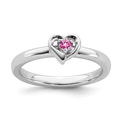 filigree detailed engagement ring -Sterling Silver Stackable Expressions Created Pink Sapphire Heart Ring