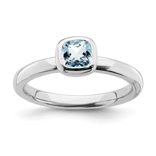 thick bold statement ring -Sterling Silver Stackable Expressions Cushion Cut Light Aquamarine Ring