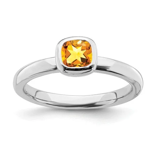 adjustable chain ring -Sterling Silver Stackable Expressions Cushion Cut Citrine Ring