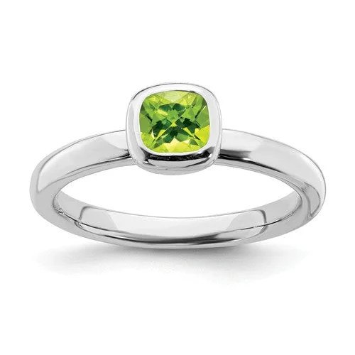 modern geometric ring -Sterling Silver Stackable Expressions Cushion Cut Peridot Ring