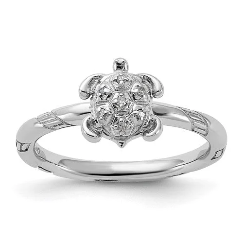 romantic heart charm ring -Sterling Silver Stackable Expressions Diamond Turtle Ring