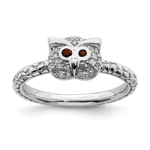 twisted rope ring -Sterling Silver Stackable Expressions Garnet & Diamond Owl Ring