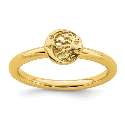 alternative black wedding ring -Sterling Silver Stackable Expressions Gold Plated Sun and Moon Ring