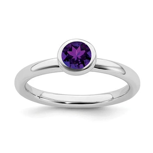 titanium band with wood inlay -Sterling Silver Stackable Expressions Low 4mm Round Amethyst Ring