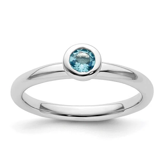 baroque pearl statement ring -Sterling Silver Stackable Expressions Low 4mm Round Blue Topaz Ring