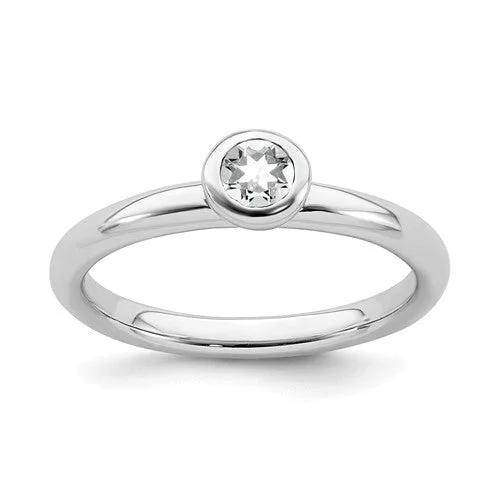 bohemian festival ring -Sterling Silver Stackable Expressions Low 4mm Round White Topaz Ring