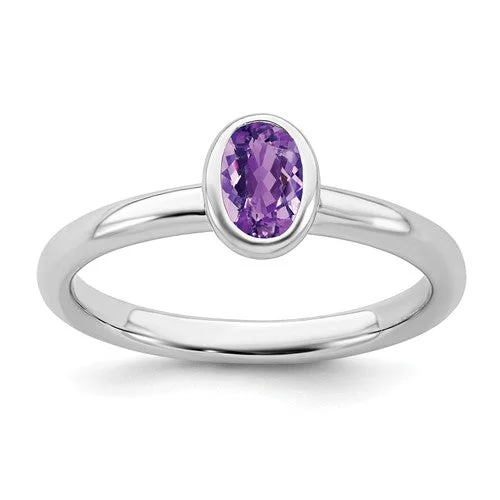 oval cut gemstone ring -Sterling Silver Stackable Expressions Oval Amethyst Ring