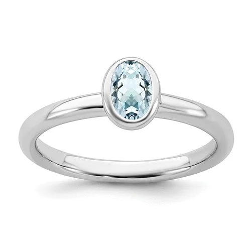 classic signet ring for men -Sterling Silver Stackable Expressions Oval Light Aquamarine Ring