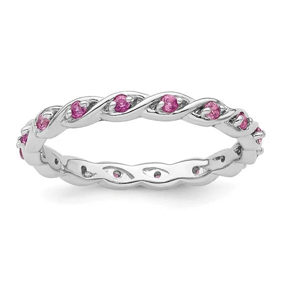 open cuff ring -Sterling Silver Stackable Expressions Pink Sapphire Twist Eternity Ring