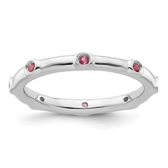 classic eternity band for women -Sterling Silver Stackable Expressions Pink Tourmaline Eternity Ring