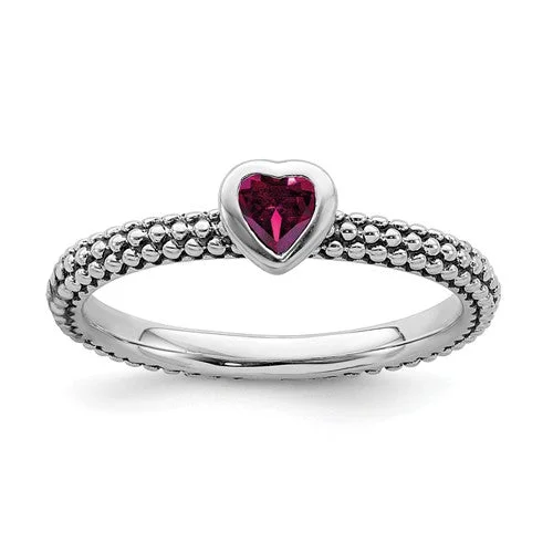 ocean wave style ring -Sterling Silver Stackable Expressions Ruby Heart Ring