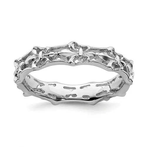 cubic zirconia eternity band -Sterling Silver Stackable Expressions Fleur De Lis Ring