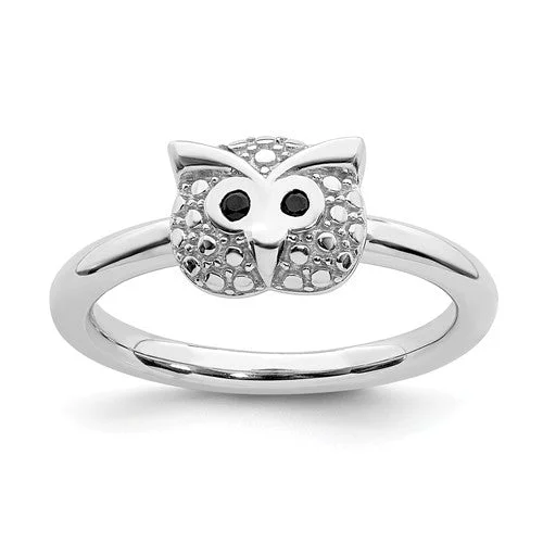 evil eye protection ring -Sterling Silver Stackable Expressions Onyx Owl Ring