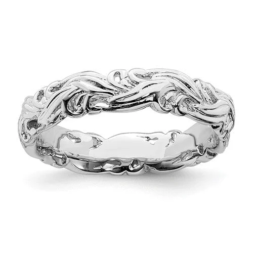 diamond wedding band -Sterling Silver Stackable Expressions 4.5mm Carved Ring