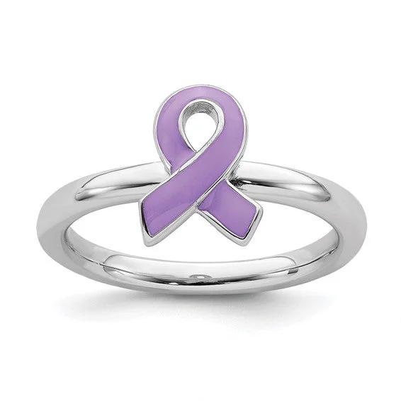 three stone engagement ring -Sterling Silver Stackable Expressions Purple Enameled Awareness Ribbon Ring