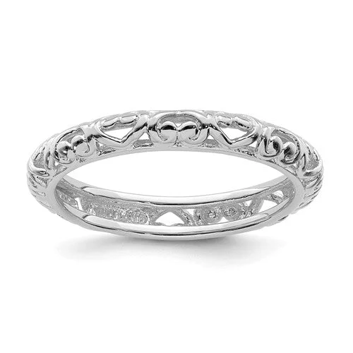 organic shape handmade ring -Sterling Silver Stackable Expressions Carved Hearts Eternity Ring