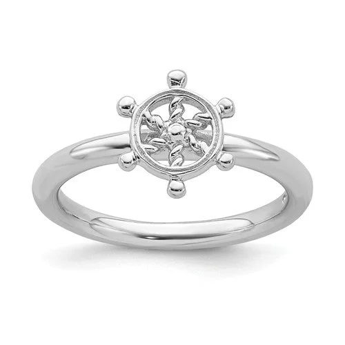 silver ring for women -Sterling Silver Stackable Expressions Ship's Wheel Ring