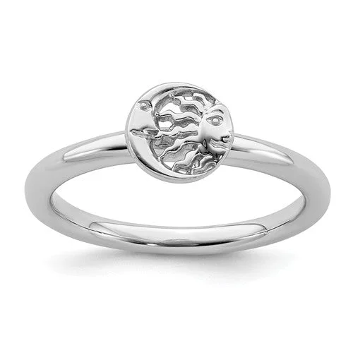 handmade sterling silver ring -Sterling Silver Stackable Expressions Sun & Moon Ring