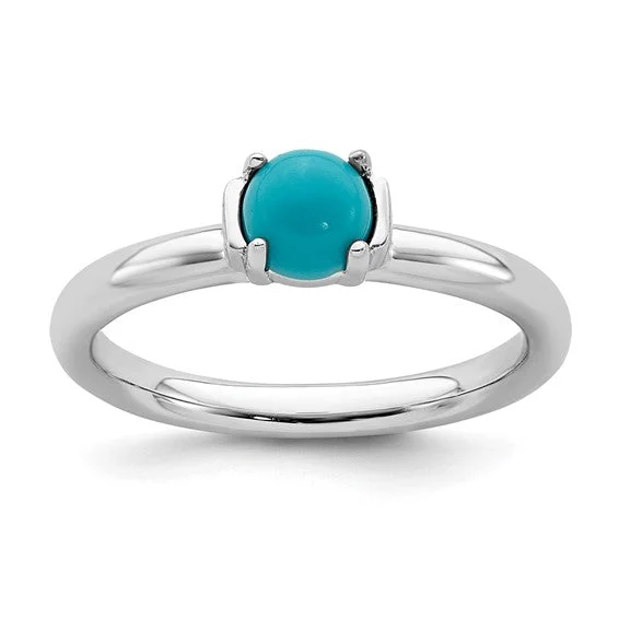 sapphire and diamond ring -Sterling Silver Stackable Expressions Round Turquoise Ring