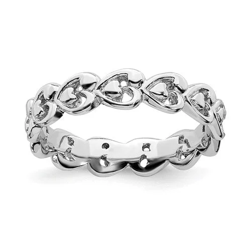 celestial moon and star ring -Sterling Silver Stackable Expressions Surrounding Hearts Eternity Ring