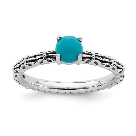 butterfly shaped ring -Sterling Silver Stackable Expressions Antiqued Pattern Turquoise Ring