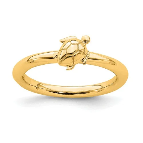 unique wave shape ring -Sterling Silver Yellow Gold Plated Stackable Expressions Turtle Ring