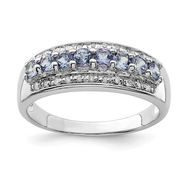 designer gemstone cocktail ring -Sterling Silver Tanzanite & Diamond Ring