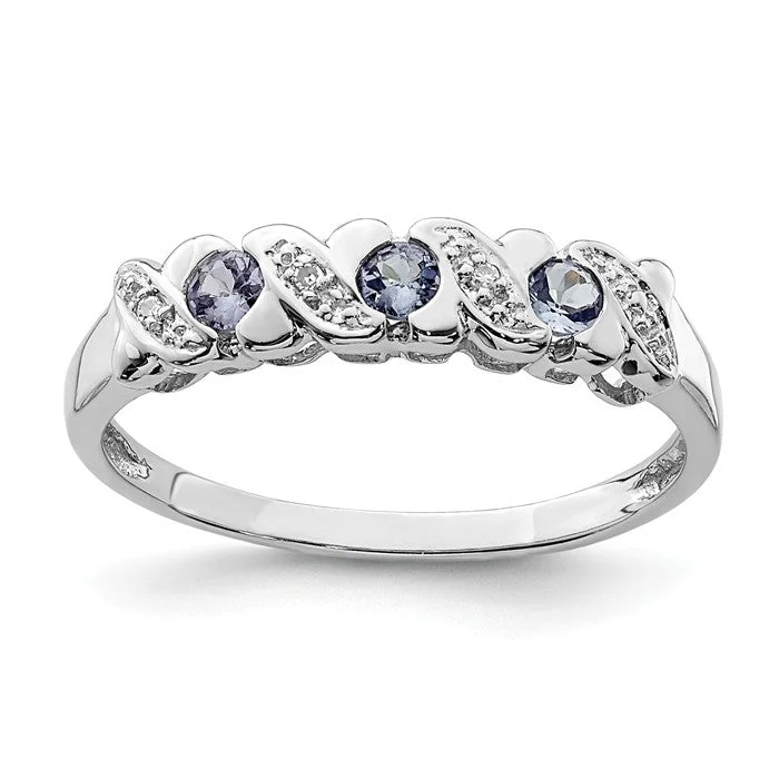 infinity symbol ring -Sterling Silver 3 Stone Round Tanzanite & Diamond Ring