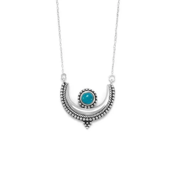 charm necklace with initials -Sterling Silver Turquoise Crescent Pendant Necklace