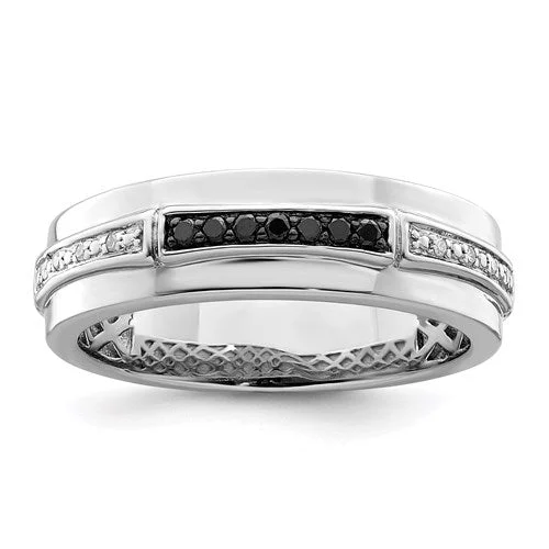 titanium wedding band for men -Sterling Silver White & Black Diamond Men's Ring