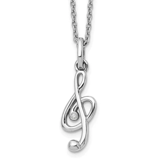 twisted chain necklace for men -Sterling Silver White Ice .01ct. Diamond Musical Note Necklace