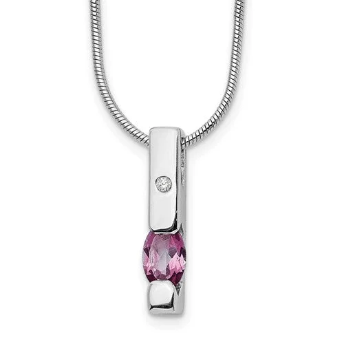 double layer necklace for women -Sterling Silver White Ice .02ct. Diamond And Pink Tourmaline Vertical Bar Necklace