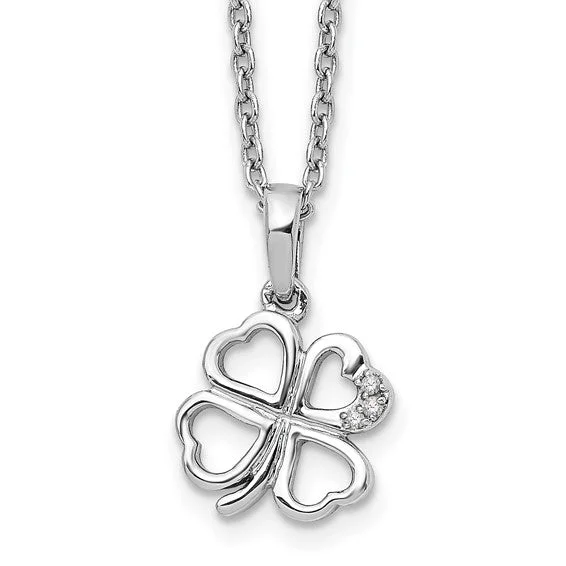 butterfly pendant gold necklace -Sterling Silver White Ice Diamond Clover Pendant Necklace