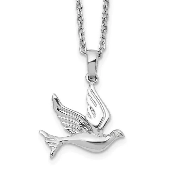 sterling silver infinity necklace -Sterling Silver White Ice Diamond Dove Pendant Necklace