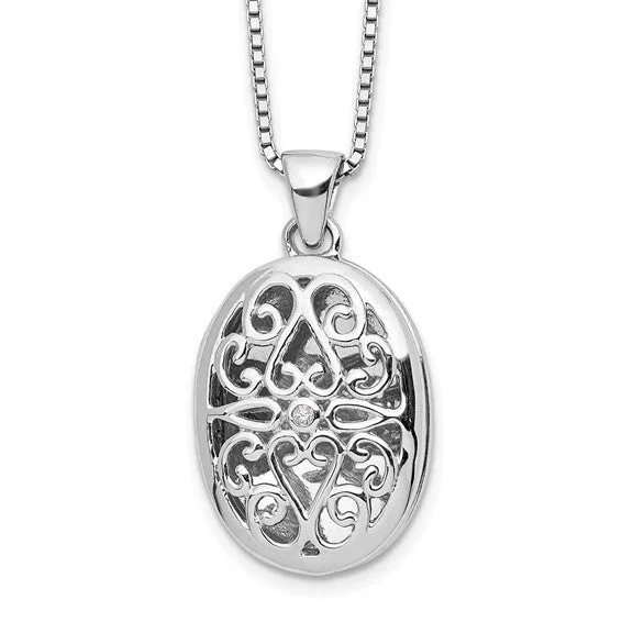 heart and key pendant necklace -Sterling Silver 'White Ice' Diamond Filigree Oval Locket Necklace