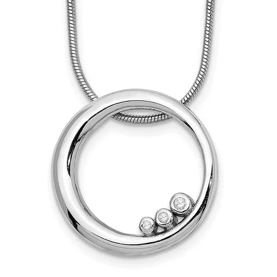 silver collar necklace for women -Sterling Silver White Ice Diamond Single Ring 3-Stone Circle Necklace