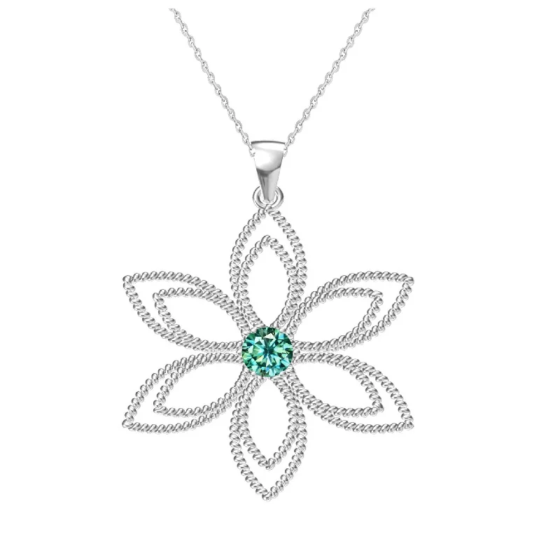 sapphire pendant necklace -Sterling Silver with Green Moissanite Flower Pendant with 18" Chain