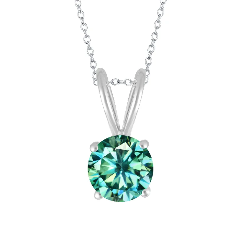 angel wing pendant necklace -Sterling Silver with Green Moissanite Solitaire Pendant with 18" Chain