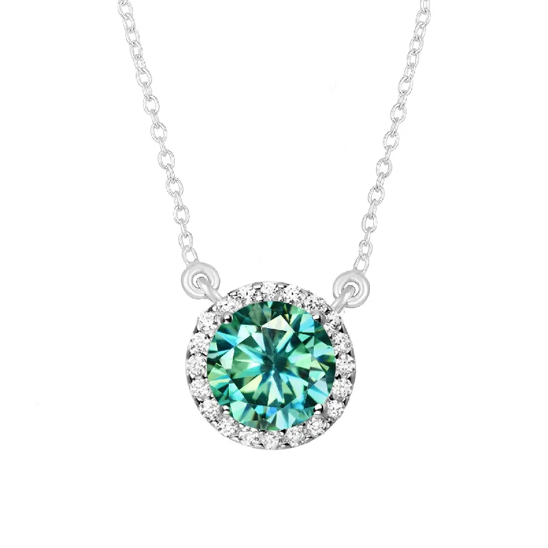 angel wing pendant necklace -Sterling Silver with Green Moissanite & White Topaz Halo Necklace-18''