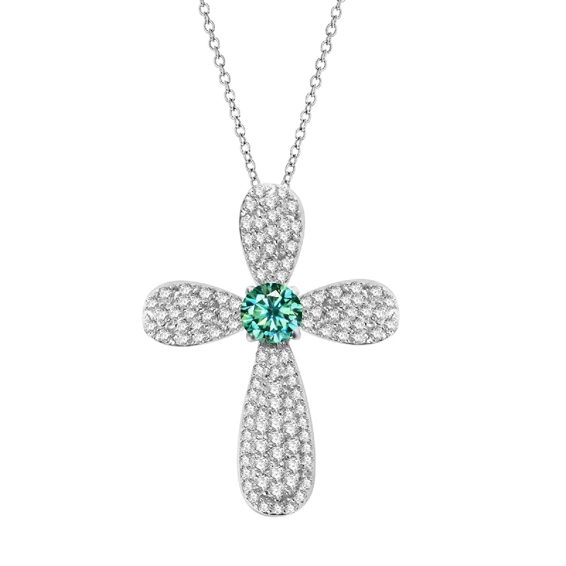 gold pendant necklace for women -Sterling Silver with Green Moissanite & White Zircon Pendant-18" Chain