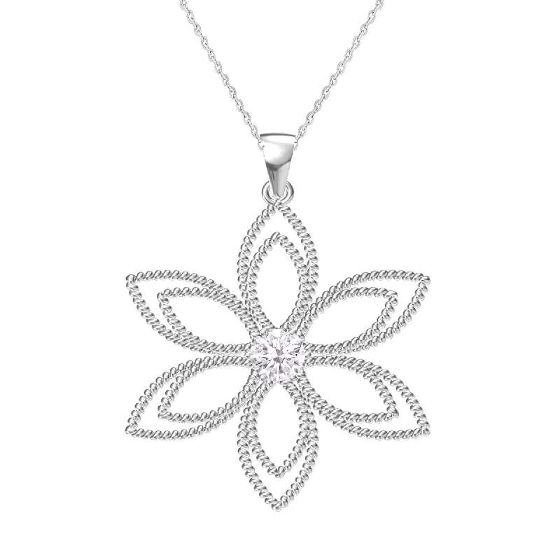 handmade leather necklace -Sterling Silver with Moissanite Flower Pendant with 18" Chain