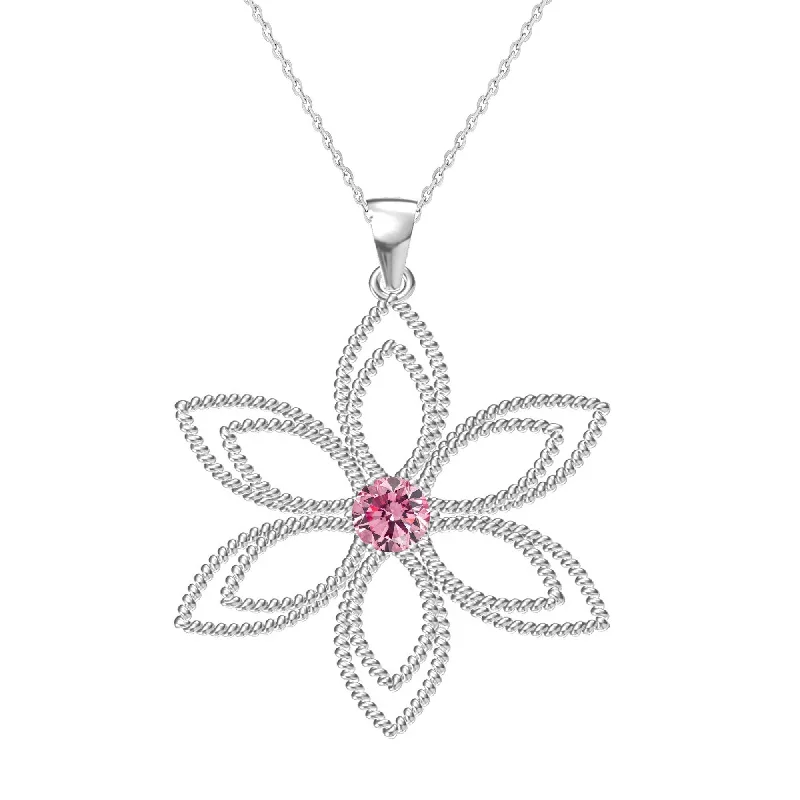 crystal healing necklace -Sterling Silver with Pink Moissanite Flower Pendant with 18" Chain