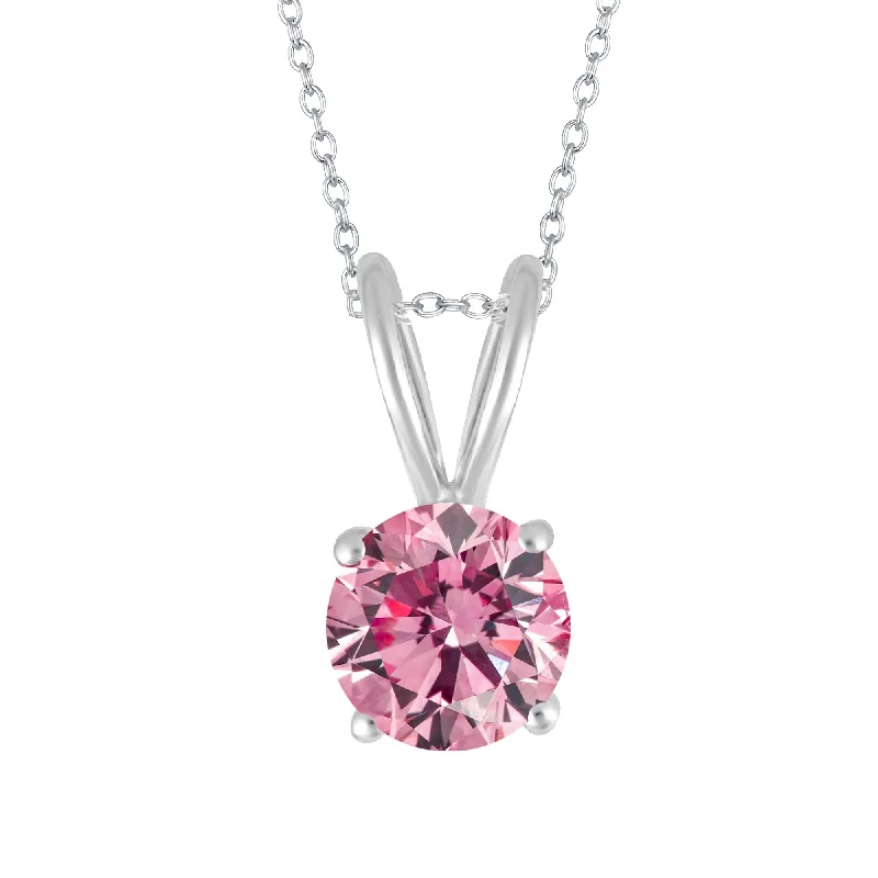 statement choker necklace -Sterling Silver with Pink Moissanite Solitaire Pendant with 18" Chain