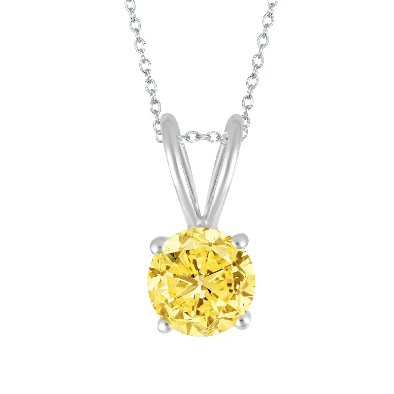 sterling silver heart necklace -Sterling Silver with Yellow Moissanite Solitaire Pendant with 18" Chain