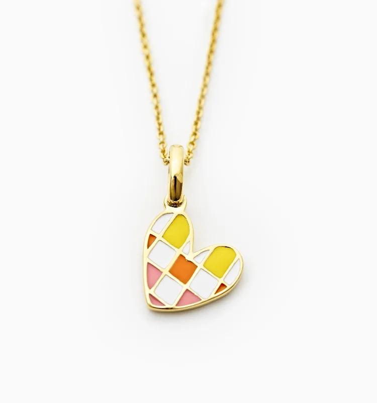 gold rope chain necklace -Sunset Checker Heart Necklace