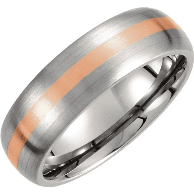 celestial moon and star ring -Titanium & 14k Rose Gold Inlay 7mm Satin Finish Band