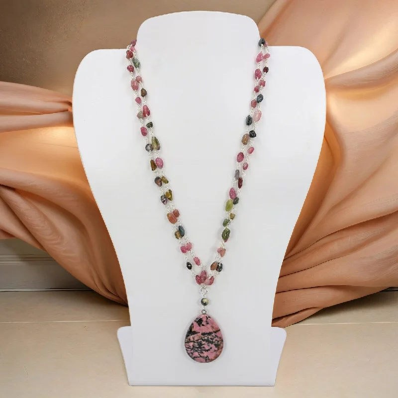 zodiac sign necklace -Tourmaline and Rhodonite Pendant Necklace