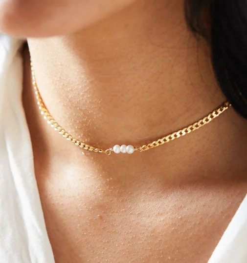 crystal healing necklace -Triple Pearl Choker Necklace