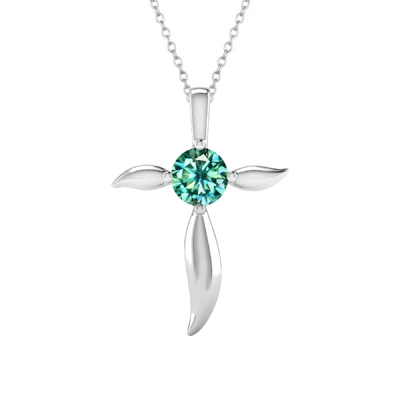 zodiac sign necklace -V3 Jewelry Sterling Silver Green Moissanite Cross Pendant for Women