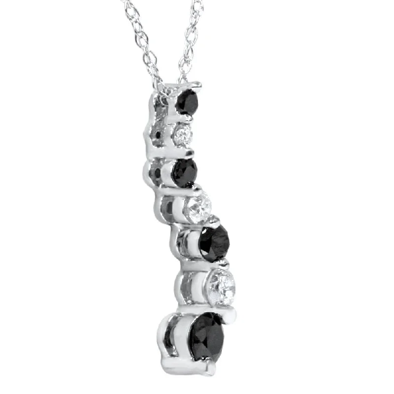 dainty bar necklace for women -White Gold 1/2ct Black & White Diamond Journey Pendant